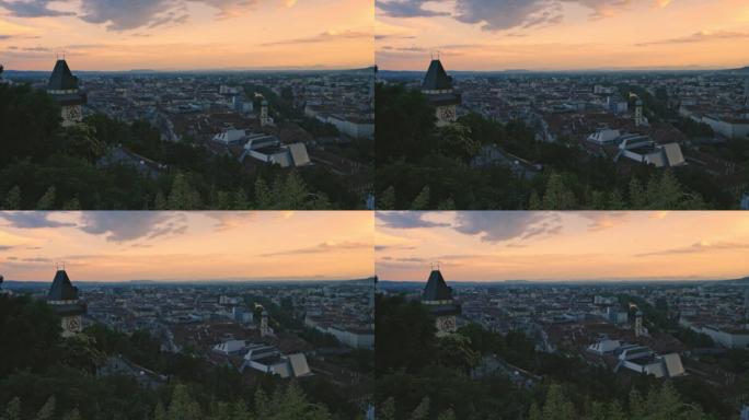 钟楼，格拉茨，奥地利，晚上