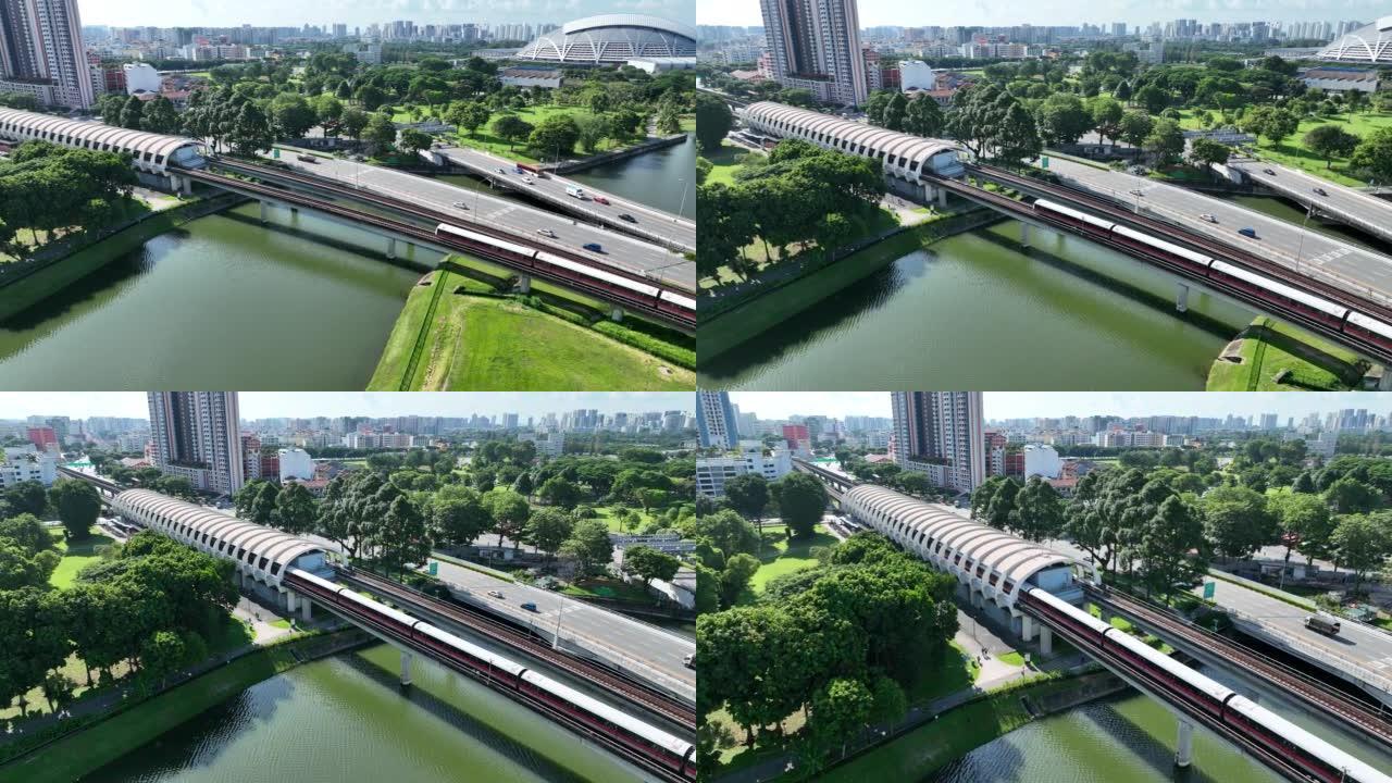 新加坡捷运列车出站过河