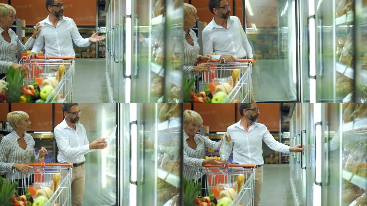 成熟的夫妇在超市购物。