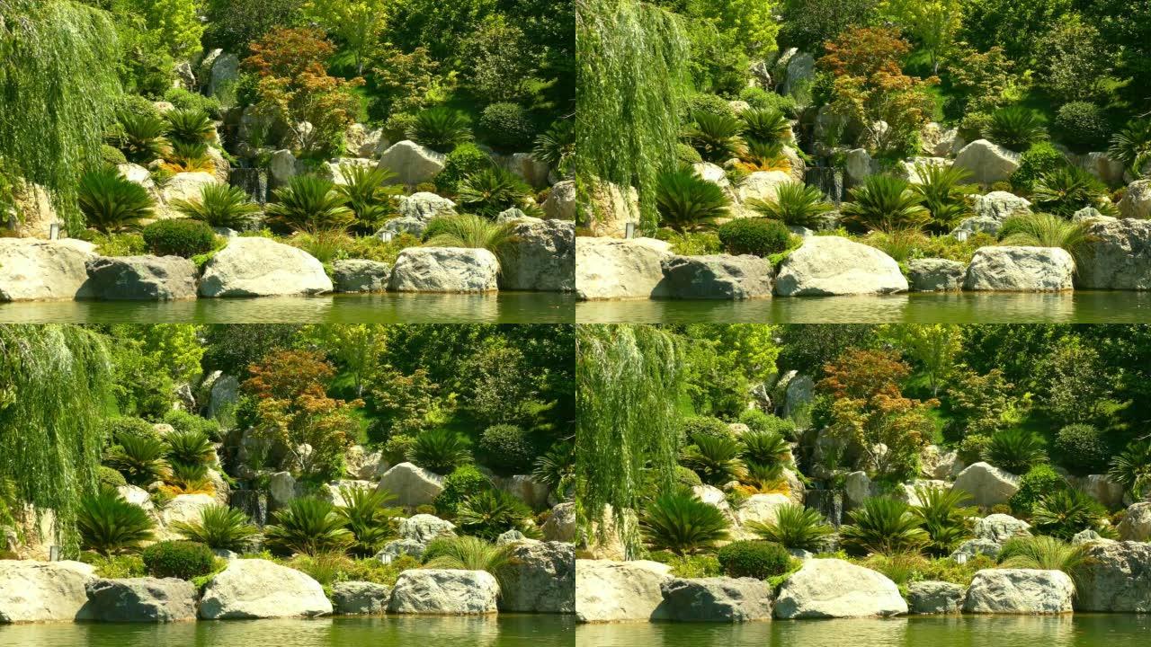 背景-岩石花园中的瀑布