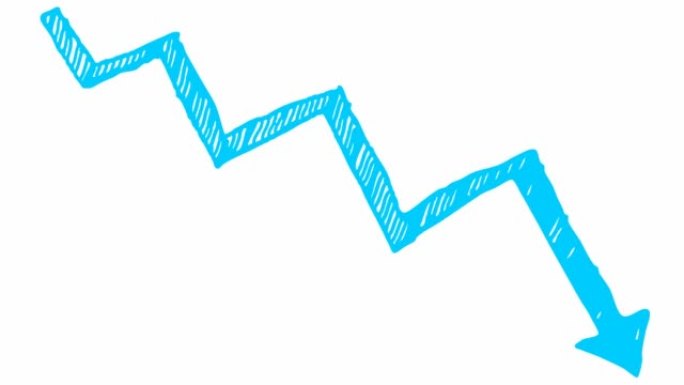 动画蓝色箭头。经济衰退图表。经济危机，衰退，下降图。利润下降。手绘矢量插图孤立在白色背景上。