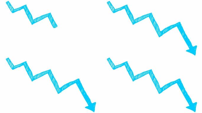 动画蓝色箭头。经济衰退图表。经济危机，衰退，下降图。利润下降。手绘矢量插图孤立在白色背景上。