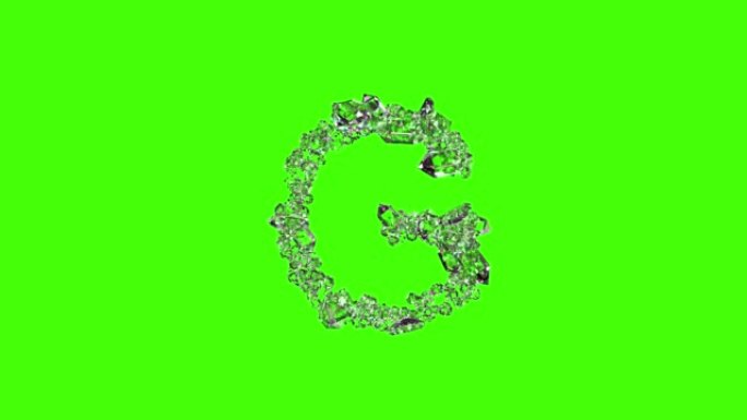 清晰明亮的水晶字体-绿色屏幕上的字母G，孤立循环视频