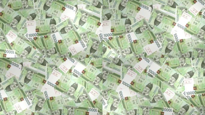 10000韩国韩元账单背景。许多钞票。