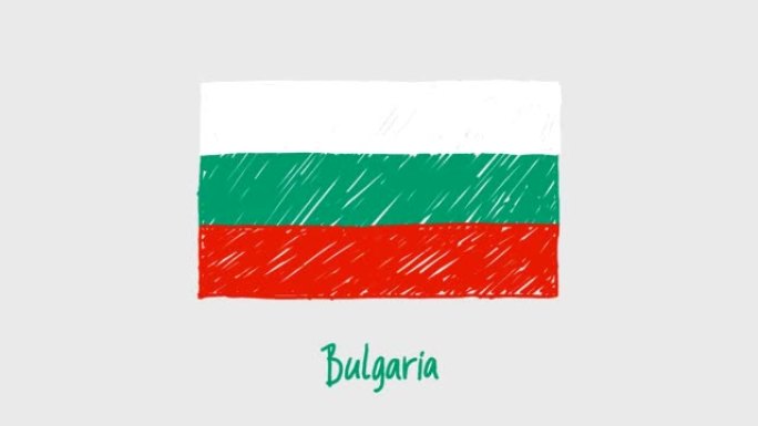 保加利亚国旗标记白板或铅笔彩色素描循环动画
