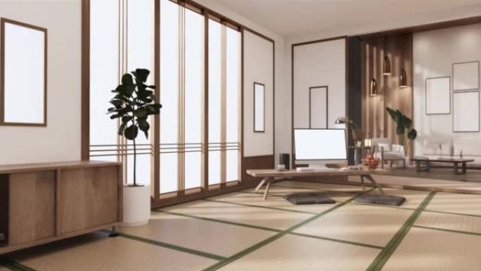 白色房间室内现代风格的橱柜木制设计。3d渲染