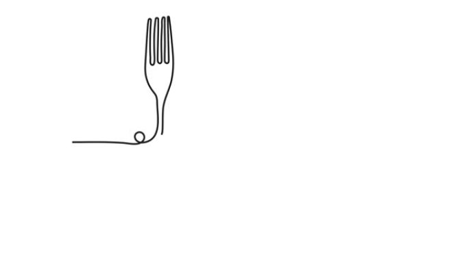 一个连续的餐具视频。可编辑笔画中的线板、khife和叉动画。