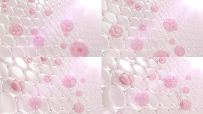 粉红色背景上气泡内的分子。