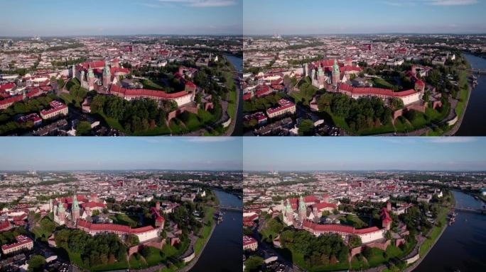 克拉科夫、小波兰省。克拉科夫的克拉库斯土墩、集市广场、瓦维尔城堡和其他克拉科夫的流行建筑和建筑。