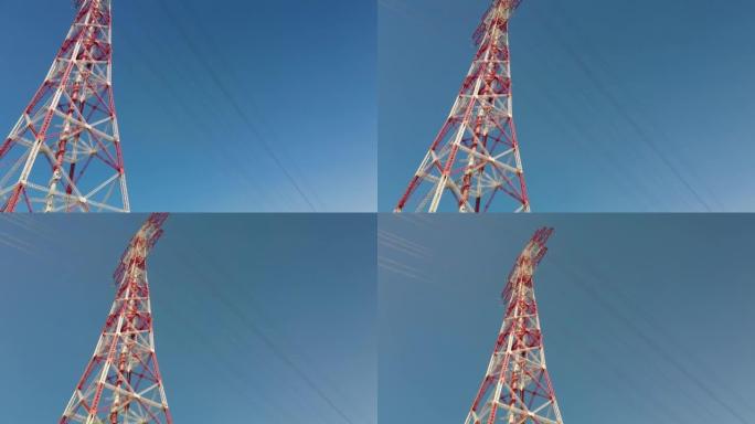 电力和能源-大功率电缆线桅杆对抗蓝天
