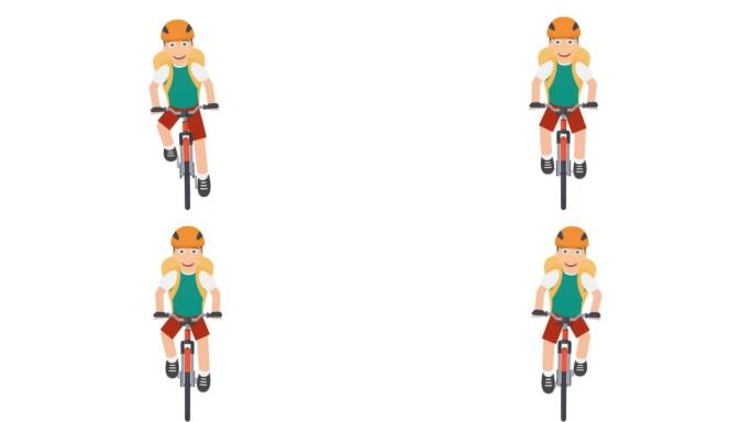 男人骑自行车。骑自行车的送货员的动画。卡通