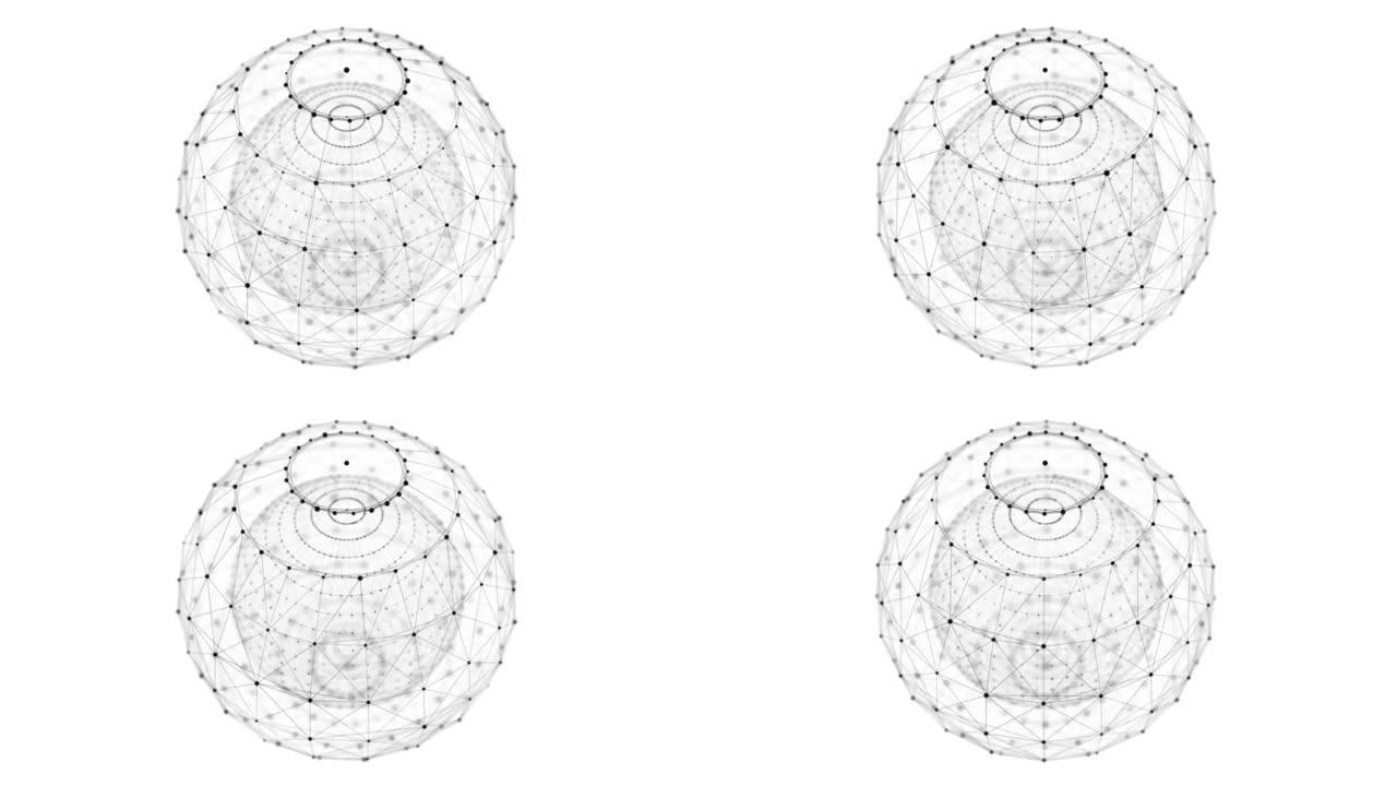 由点和线组成的球体。网络连接结构。大数据可视化。3D渲染。