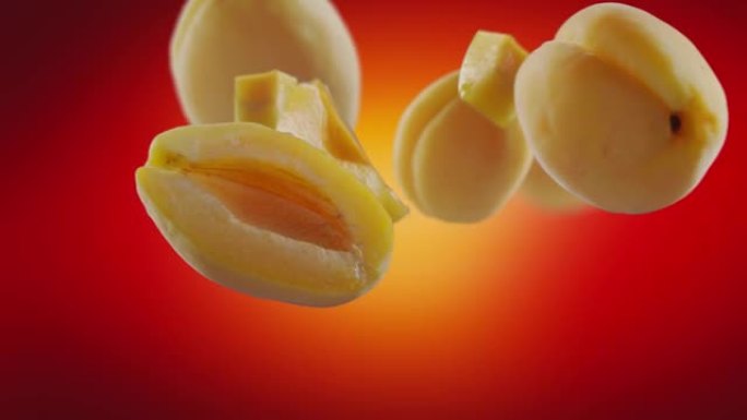 红色背景的飞杏片美食摄影营养零食