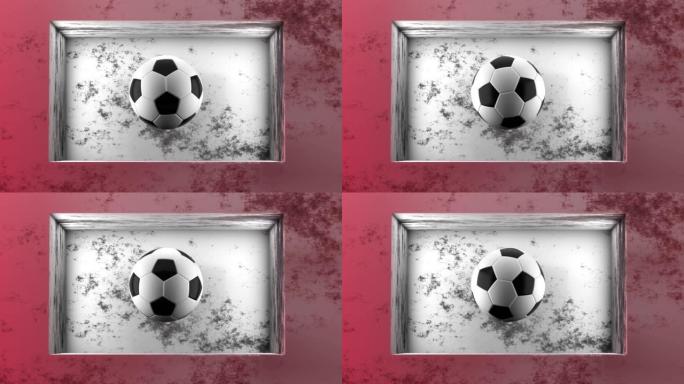 足球在混凝土墙的壁龛中旋转。3D渲染