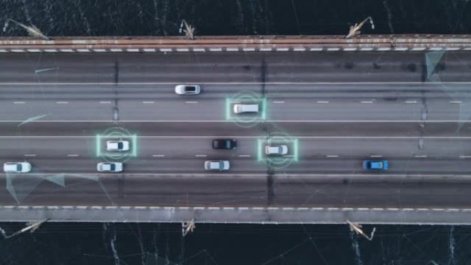 自动驾驶自动驾驶汽车在大桥上飞驰，技术扫描