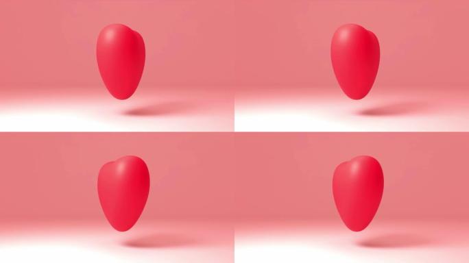 红心旋转粉红色背景抽象背景动画运动设计3d渲染视频。爱情、浪漫、调情或活着的概念。情人节模板