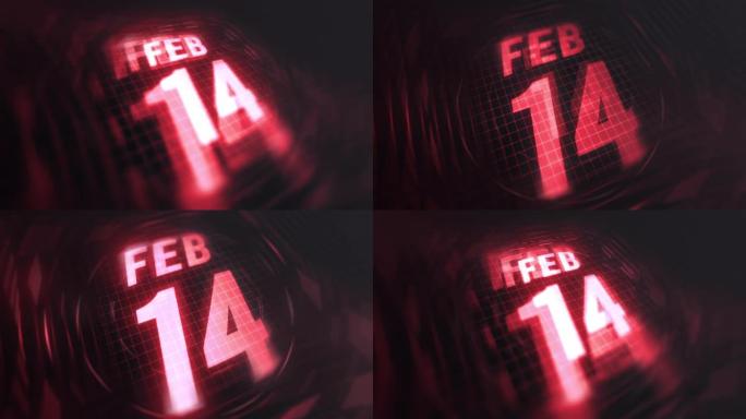 3d运动图形中的2月14日。未来的红外日历和科技发光霓虹灯拍摄，发光二极管纪念等。4k in循环