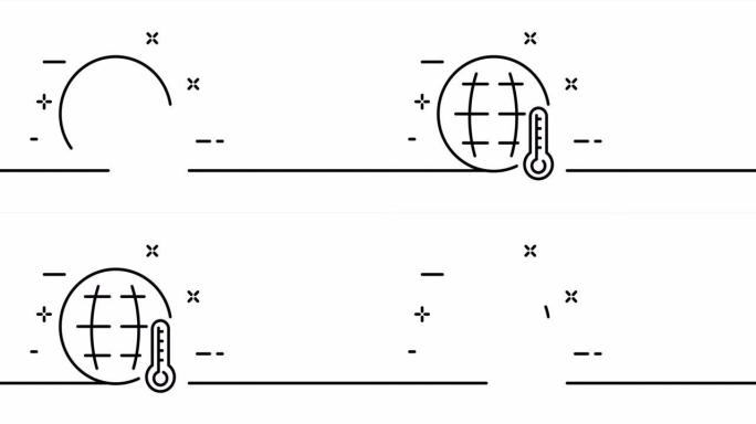 带温度计的行星。温度控制，全球变暖，上升，拯救地球，气候，天气。生态学概念。一个线条画动画。运动设计