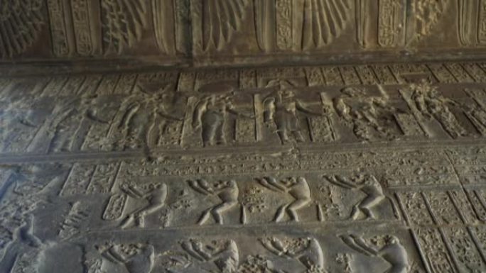 菲莱神庙阿斯旺埃及墙壁和天花板象形文字艺术翅膀和秃鹰。教科文组织网站