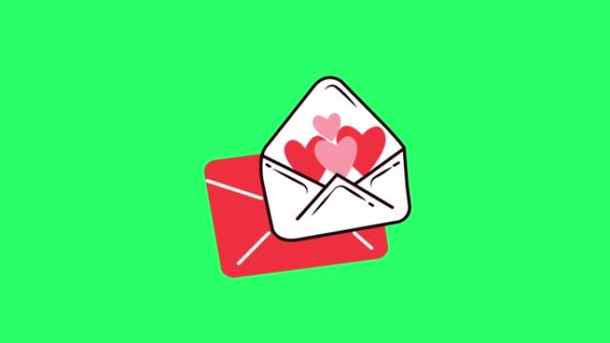 绿色背景信封上的红色心形。