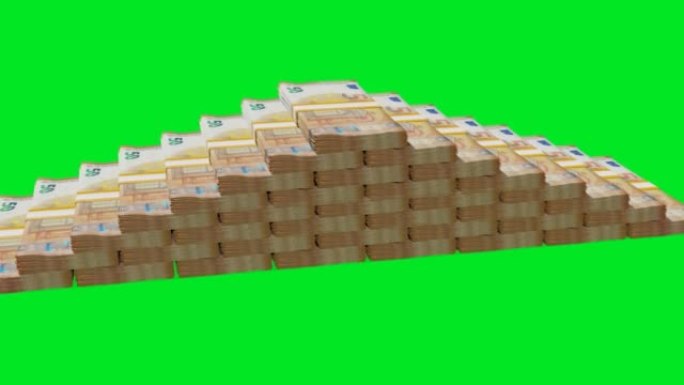 chromakey背景上有很多钱。50欧元纸币。成堆的钱。