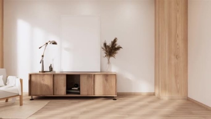 白色房间室内现代风格的橱柜木制设计。3d渲染