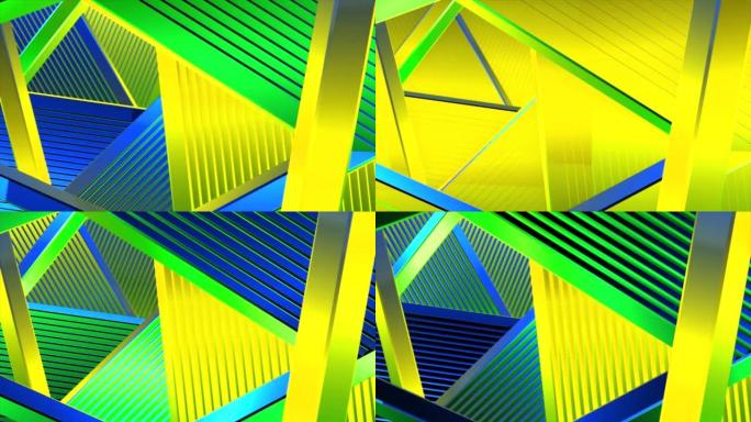 几何三角形3d背景与变化的颜色。动。三角形图案上的彩虹色酸性颜色。3D三角形图案，颜色不断变化