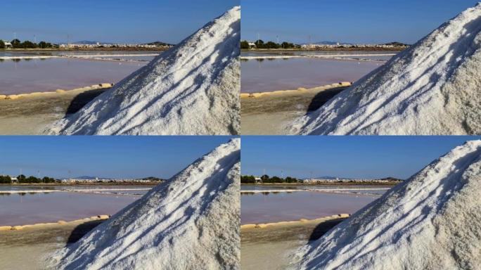 意大利特拉帕尼省意大利自然保护区帕科盐田盐水的风景缩小
