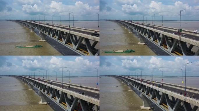 帕德玛桥的鸟瞰图，白天在孟加拉国达卡的帕德玛河上。