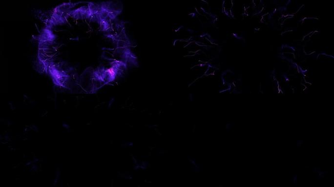 冲击波爆炸烟花背景Fx介绍。具有冲击波星尘分形粒子的抽象爆炸背景介绍的4k元宇宙技术动画