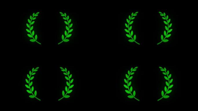 动画绿叶隔离黑色背景上的设计标志。
