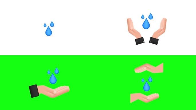 手拉水滴，用于横幅设计。地球。节约地球水4k