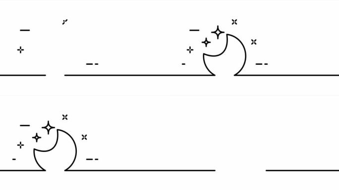 有星星的月亮。天气条件，晴朗的天空，夜晚。自然概念。一个线条画动画。运动设计。动画技术标志。视频4K