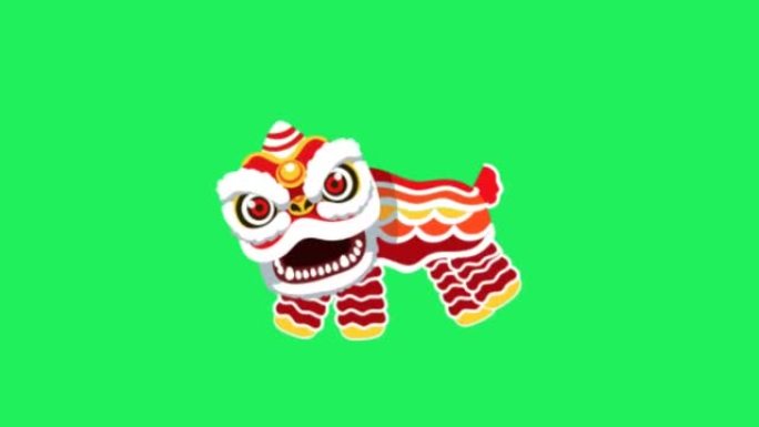 绿色背景上的动画中国风狮子木偶。