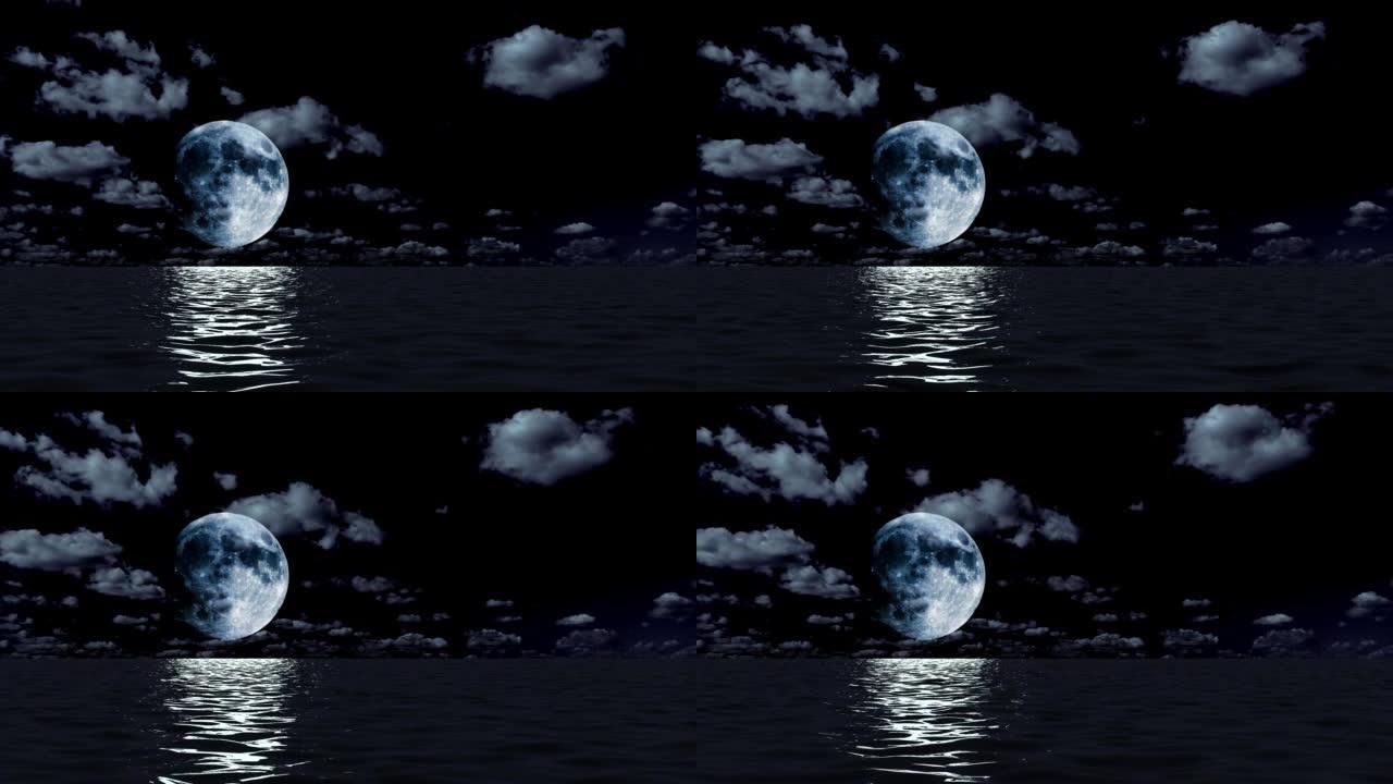 满月照耀夜海云彩