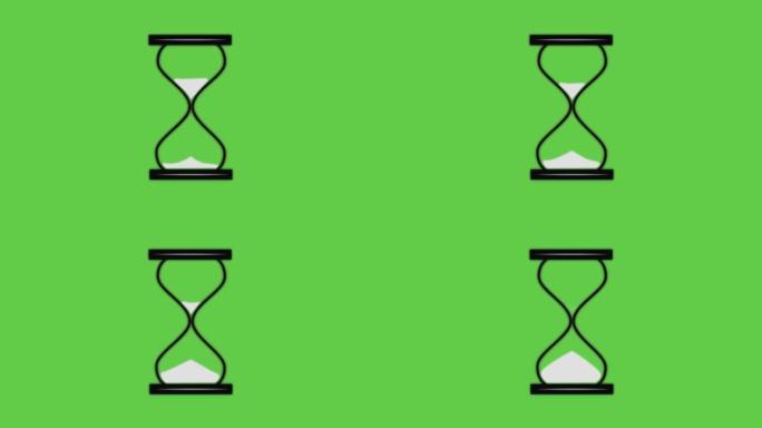 沙漏。节省时间。在绿色背景上。4k视频插图。