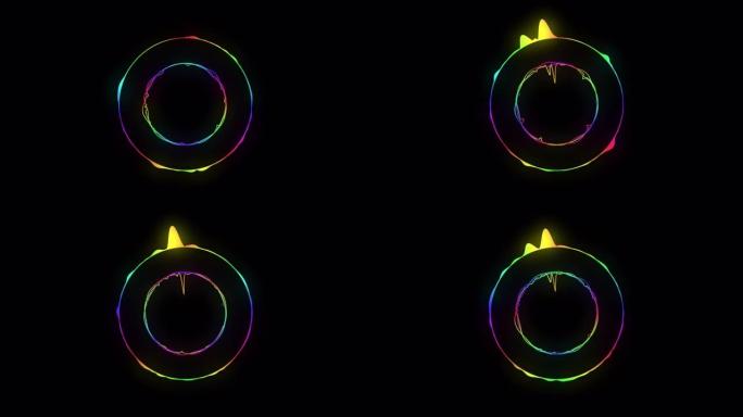 具有透明alpha通道效果的霓虹灯风格的圆形音频频谱的动画循环