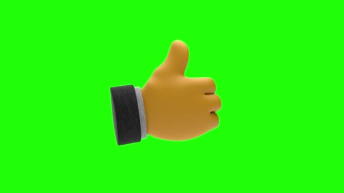 动画3D大拇指在绿色屏幕上的手图标。
