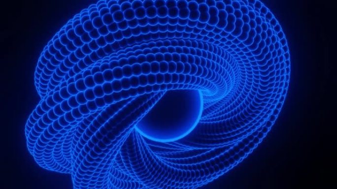 抽象彩色扭曲螺旋形3D物体孤立在黑色背景上移动。设计。从小圆圈转换和旋转旋转的图形