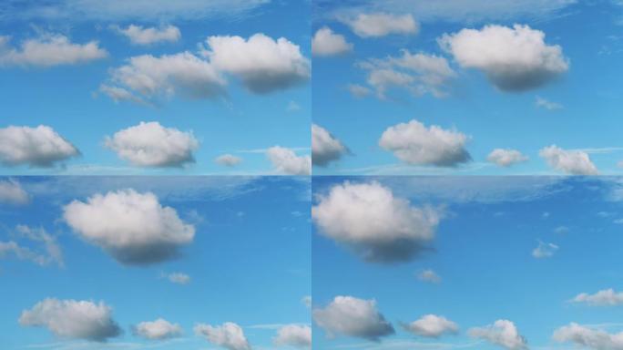 滚动浮云的时间流逝在移动，白云的时间流逝。云在蓝天上奔跑。蓝天背景白云的4k延时