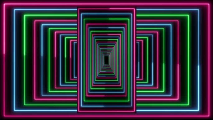 霓虹灯隧道背景。霓虹灯线运动背景动画。