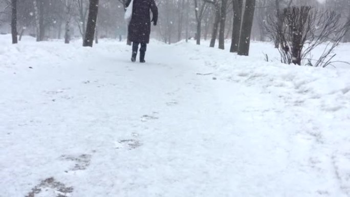 城市里的暴风雪。莫斯科，俄罗斯，3月2021日。