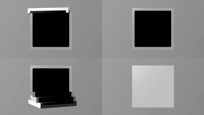 内部带有黑色框架的抽象灰色立方体。灰色黑色扭曲立方体的动画。无缝循环。视频动画背景。