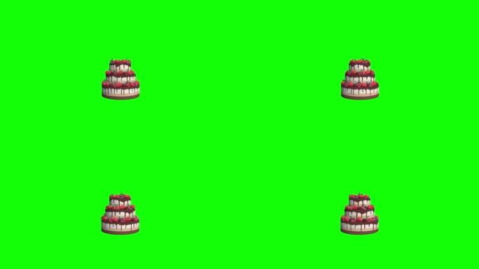 绿色屏幕上的生日快乐蛋糕