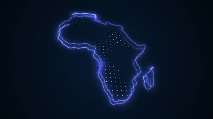 3D霓虹蓝色非洲地图边界轮廓循环背景