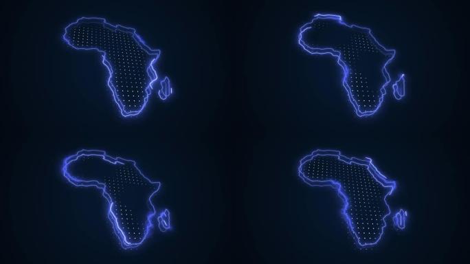 3D霓虹蓝色非洲地图边界轮廓循环背景