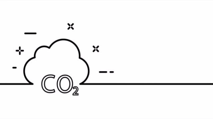 二氧化碳。云、排气、烟雾、蒸发、烟雾、环境污染。生态学概念。一个线条画动画。运动设计。动画技术标志。