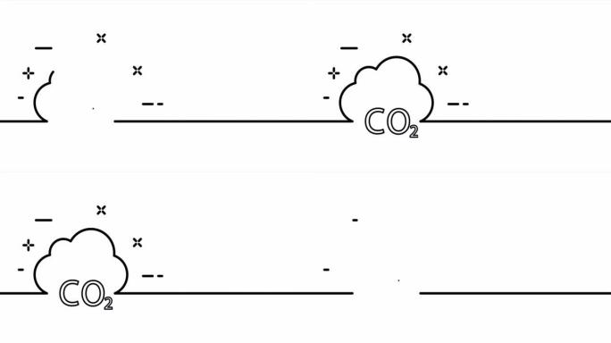 二氧化碳。云、排气、烟雾、蒸发、烟雾、环境污染。生态学概念。一个线条画动画。运动设计。动画技术标志。