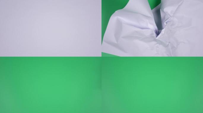 停止运动动画纸皱纹绿色屏幕。