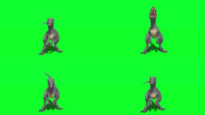 绿色屏幕上的恐龙咆哮